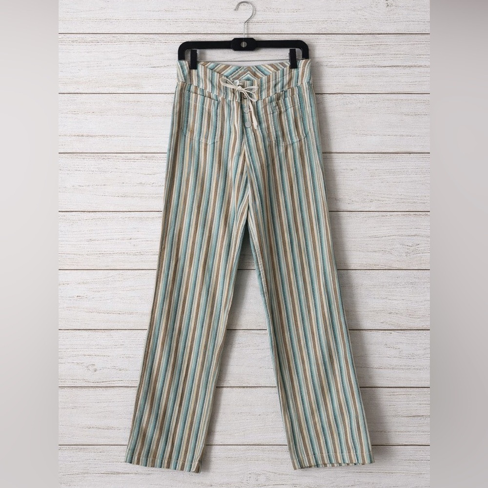 Sundance Woman’s Pants Sz XS Stripe 100% Cotton Straight Leg Button Front Casual